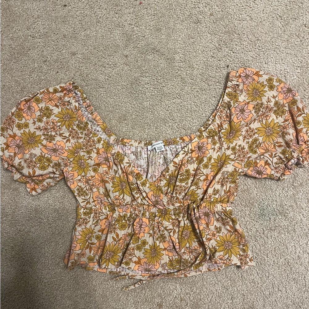 yellow and orange floral cropped blouse